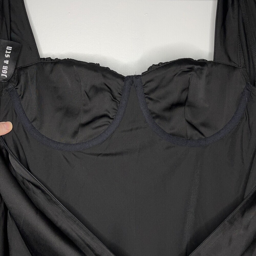 Jagger & Stone The Liv Mini Dress Womens 8 Black Satin Balloon Long Sleeve NWT - Picture 10 of 16